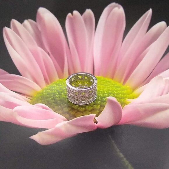 925 Sterling Silver Round Shape Clear Zircon Gemstone Ring Size 7 Women Gift - Picture 3 of 8